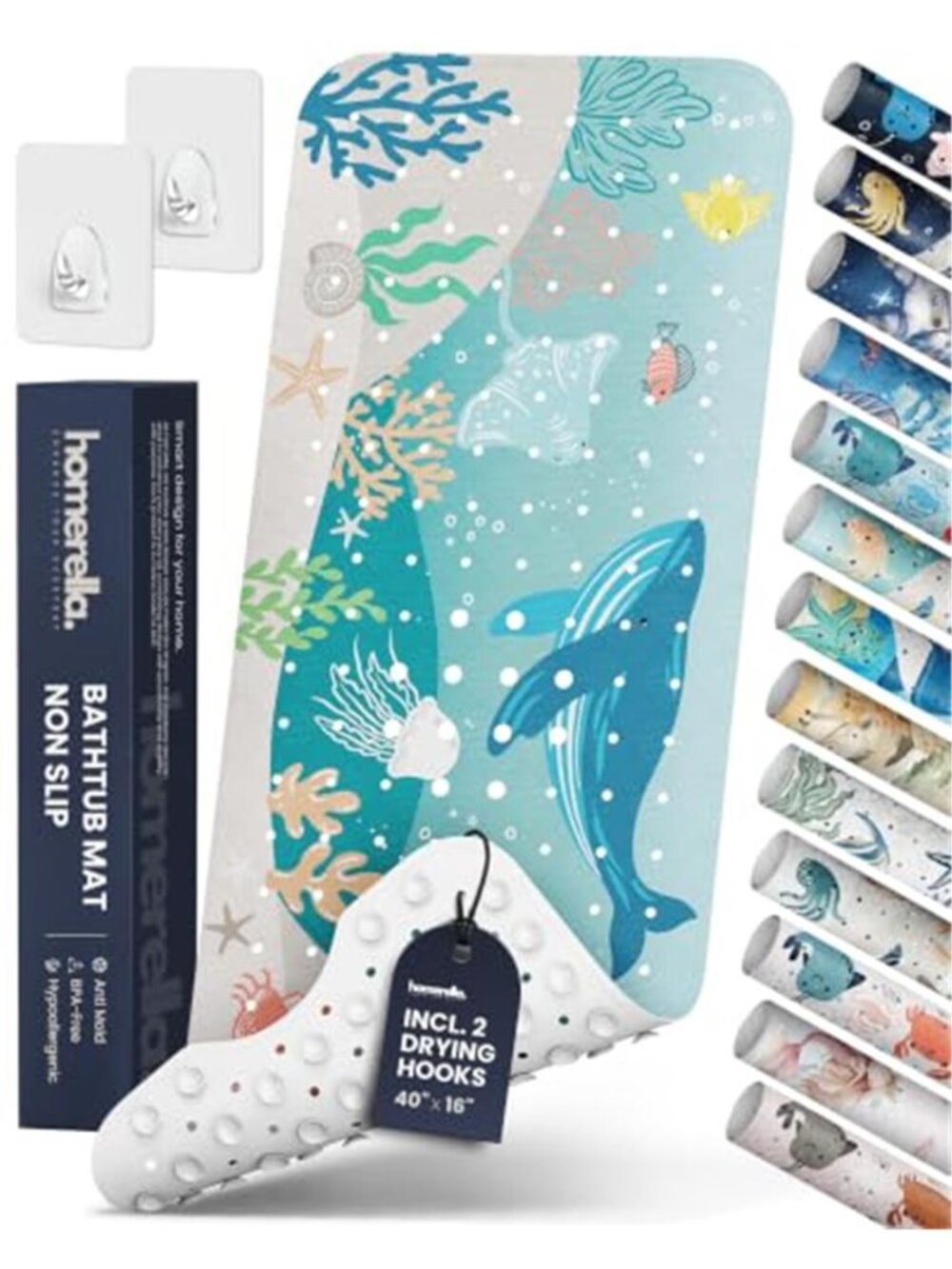 Kids Bathtub Shower Bath Mat Non Slip Rubber Suction Cups 40 x 16 Caribbean Sea